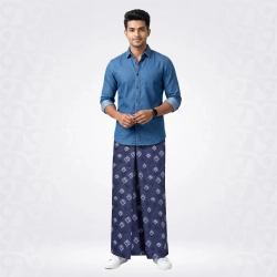 999-DNA-Rhino Navy Blue Black & White Print Denim Lungie